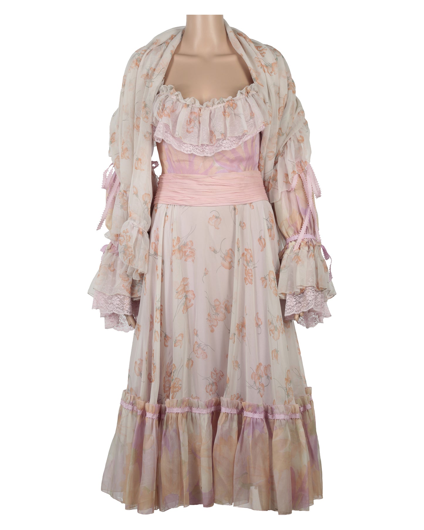 "Unknown Treasure" Chiffon Floral Dress with Shawl