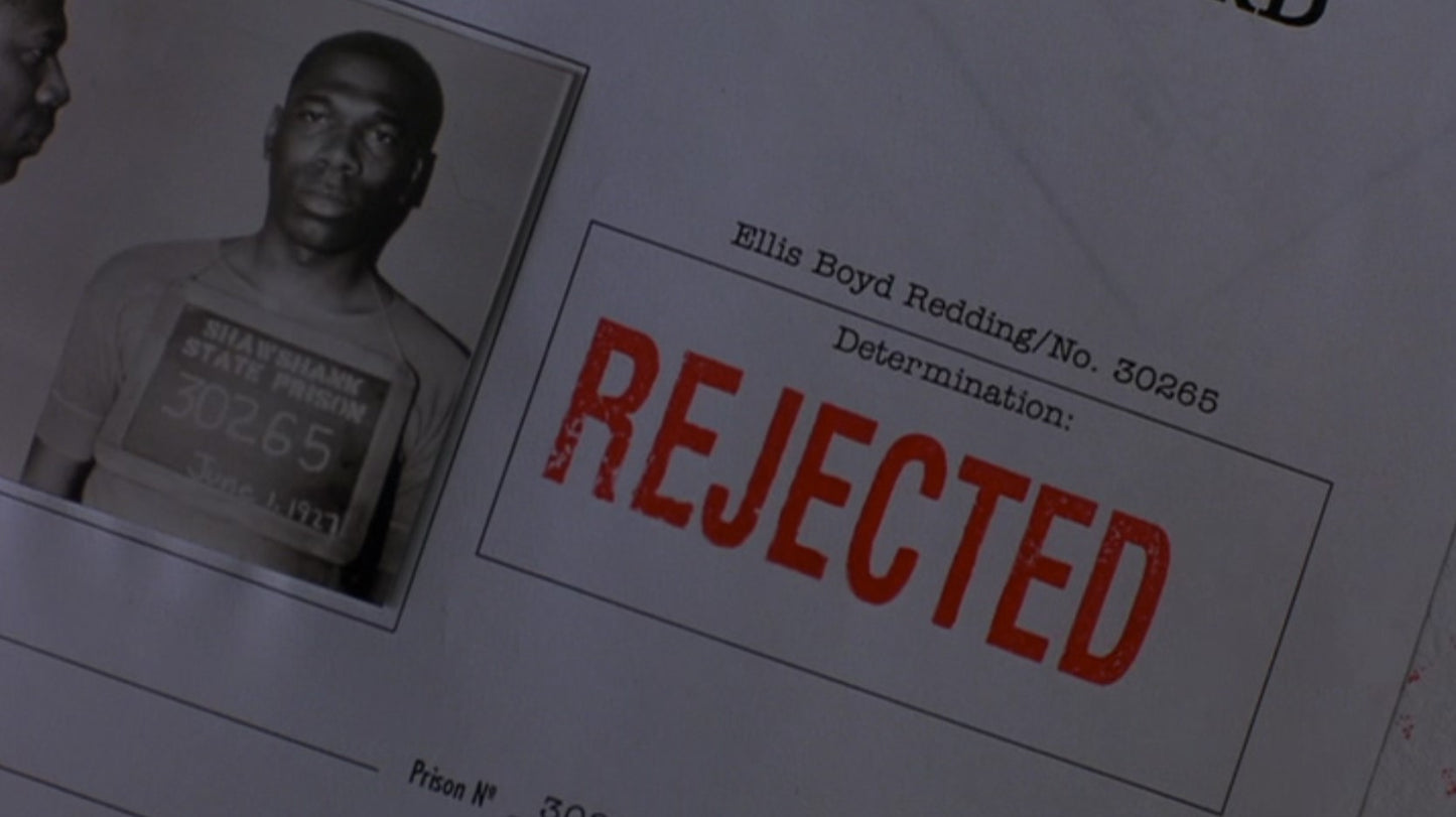 "The Shawshank Redemption" Red Redding's (Morgan Freeman) Notice of Parole Decision